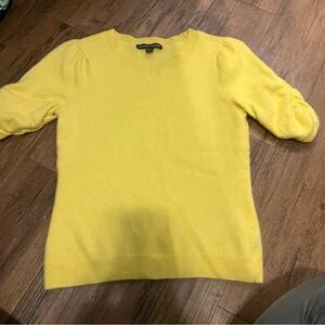 Boston Proper 100% Cashmere Yellow Ruched Sleeve Top